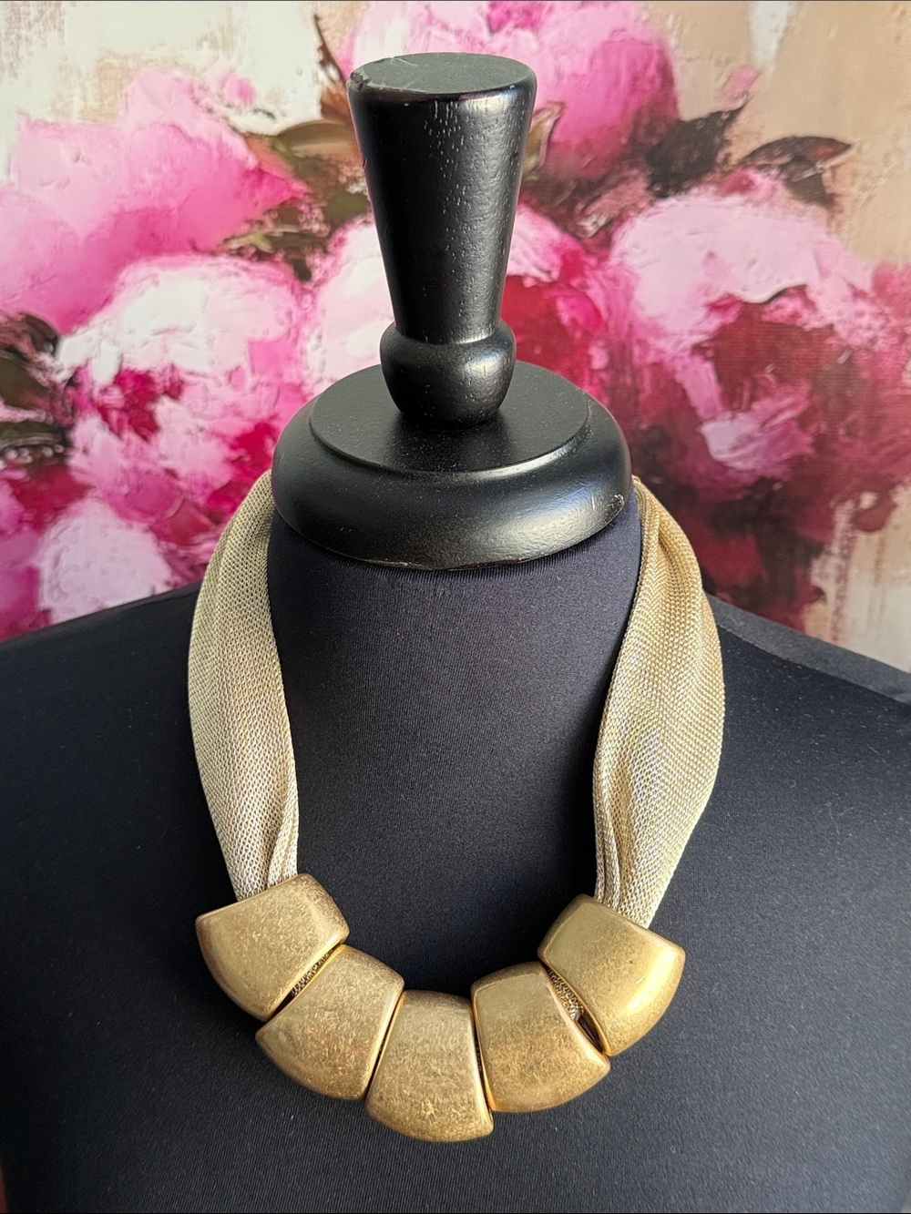 Satin Rustic Gold Statement Necklace with Chunky Beads